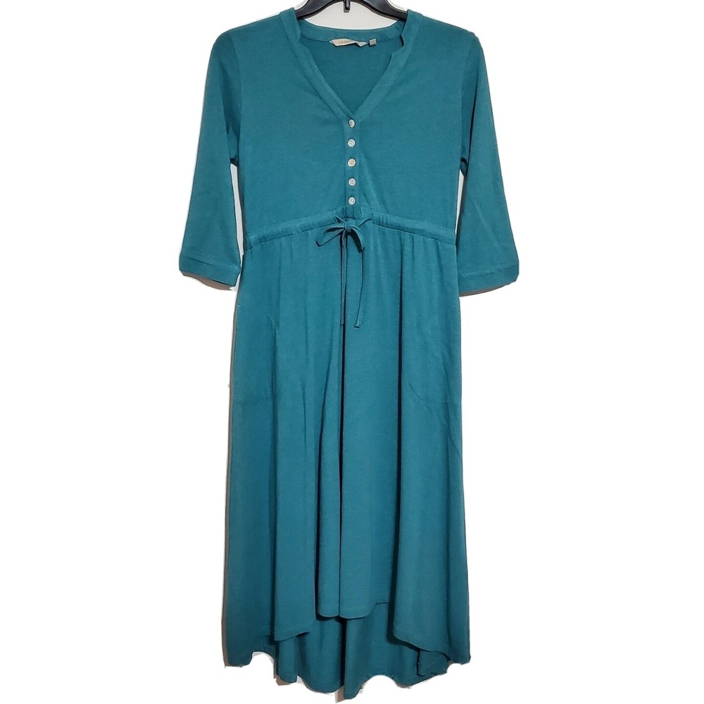 Soft Surroundings Dress Sz S Elysia Midi High Low Pockets‎ Teal Casual Beach